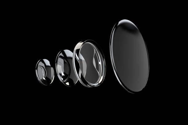 3D rendering of Concave and convex lens on black background